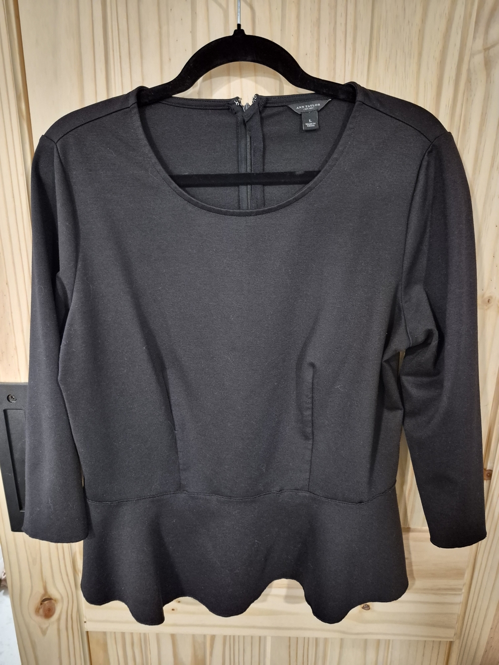 Ann Taylor Black Peplum Scoop-Neck Top